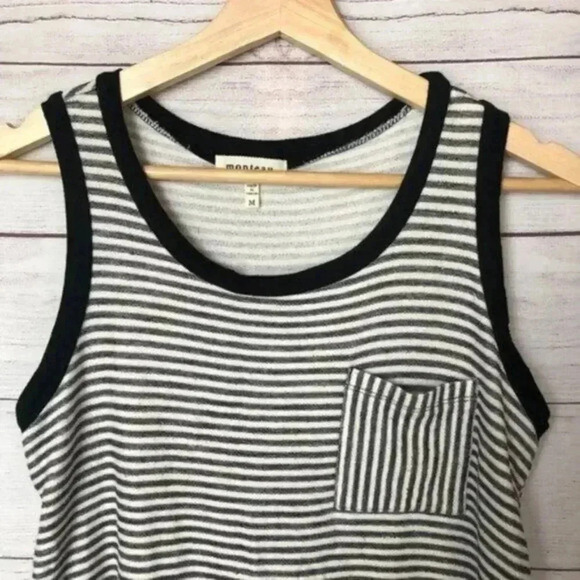 Monteau White & Black Chiffon Layered Striped Pocket Front Tank Top M - Picture 3 of 3